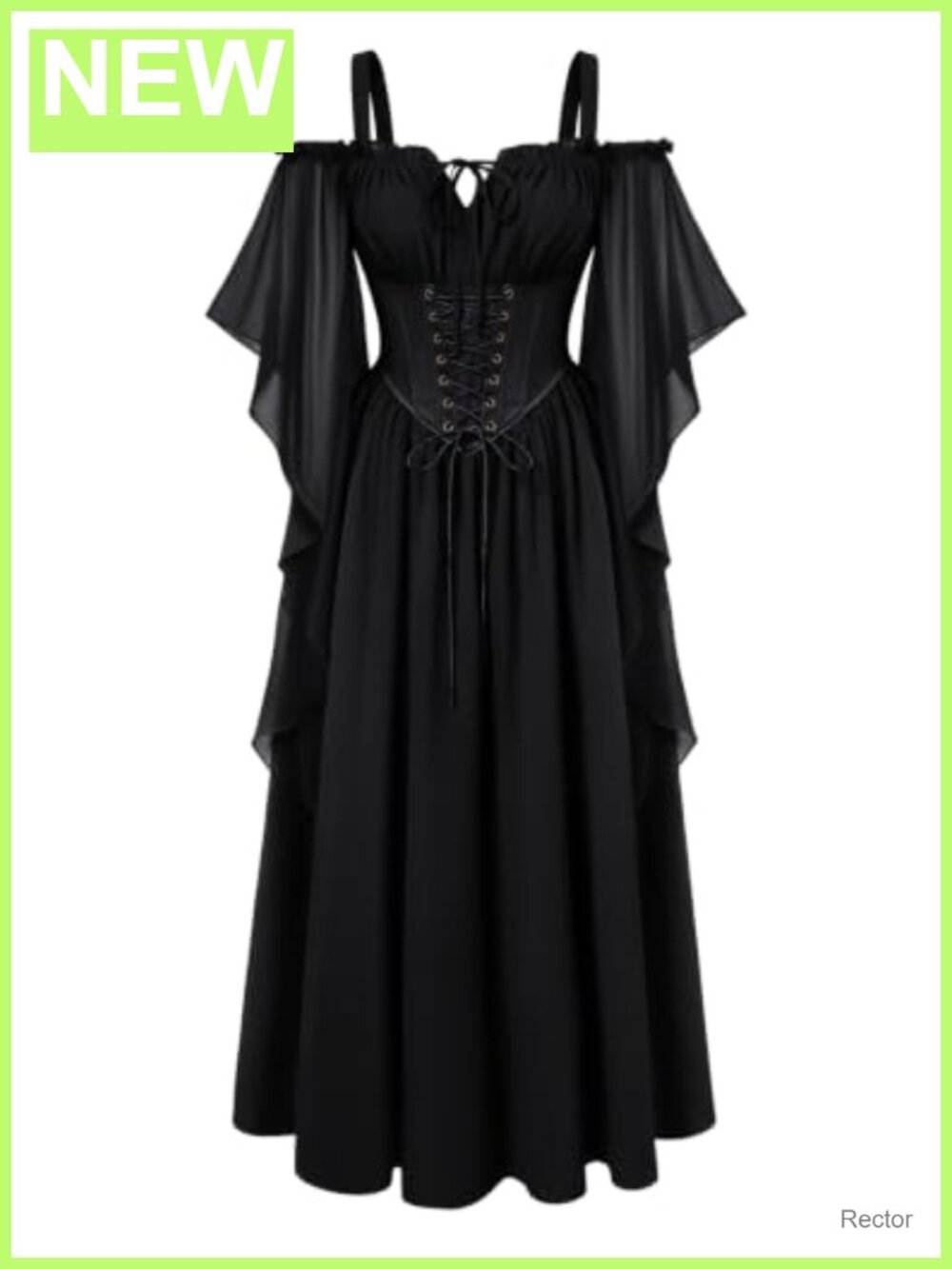 Renaissance Corset Waist Chiffon Maxi Dress Bell Sleeve Costume